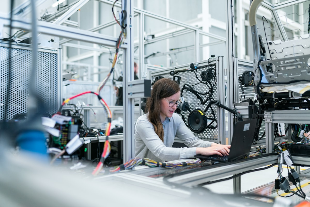 Engineer working on electronics